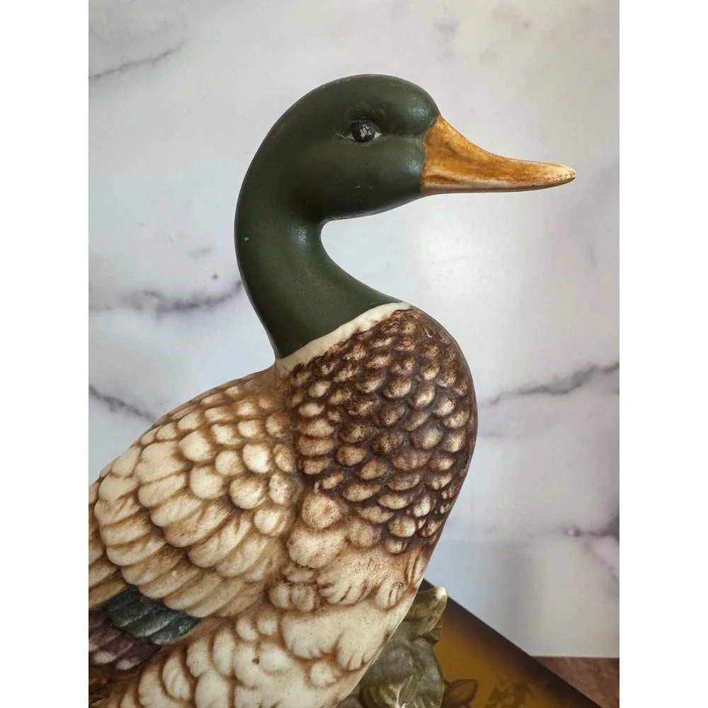 Vintage Ceramic Mallard Duck Figurine Hand Painted Porcelain Bird Statue 8.5in